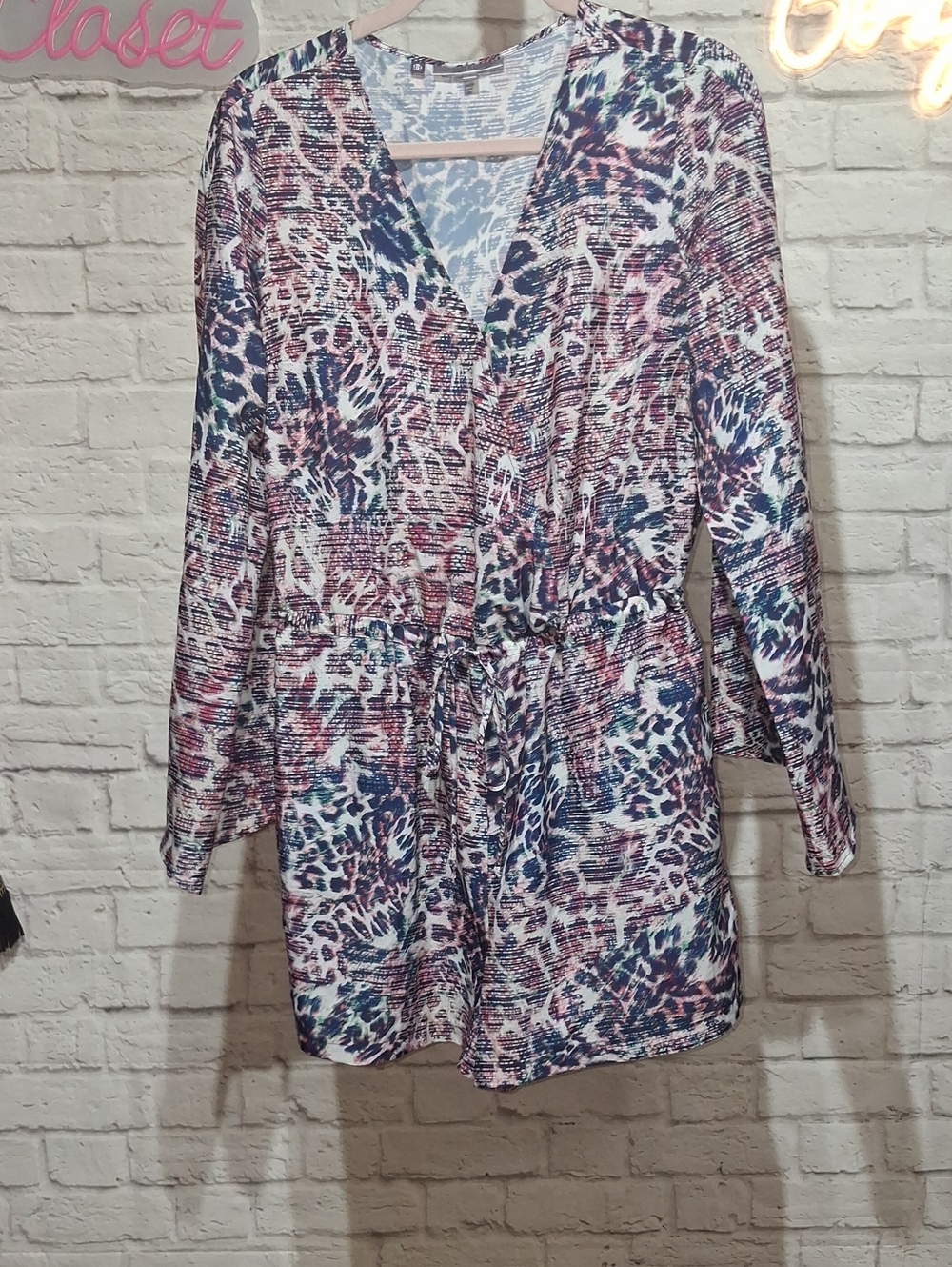 Jennifer Lopez Multicolor Animal Print Romper - White, Blue, Pink